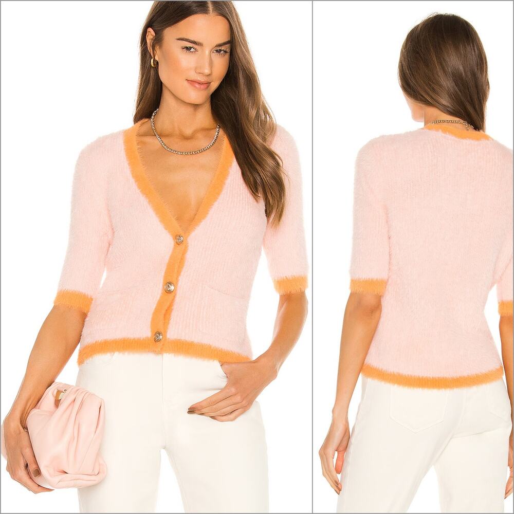 L'AGENCE Susie Half Cardigan in Pink Orange Soft fuzzy knit size XS